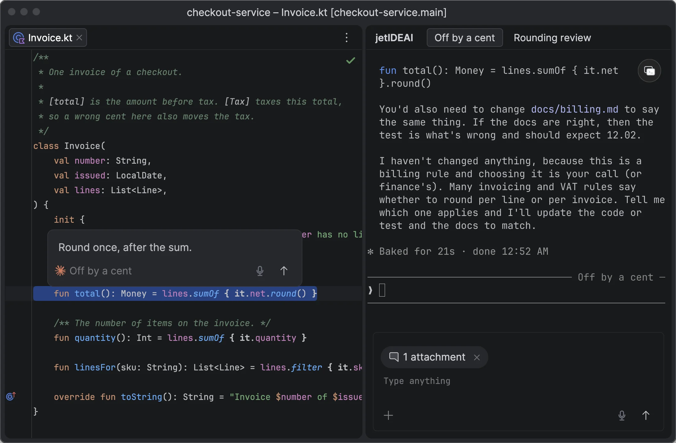 A comment on a selection in the Editor