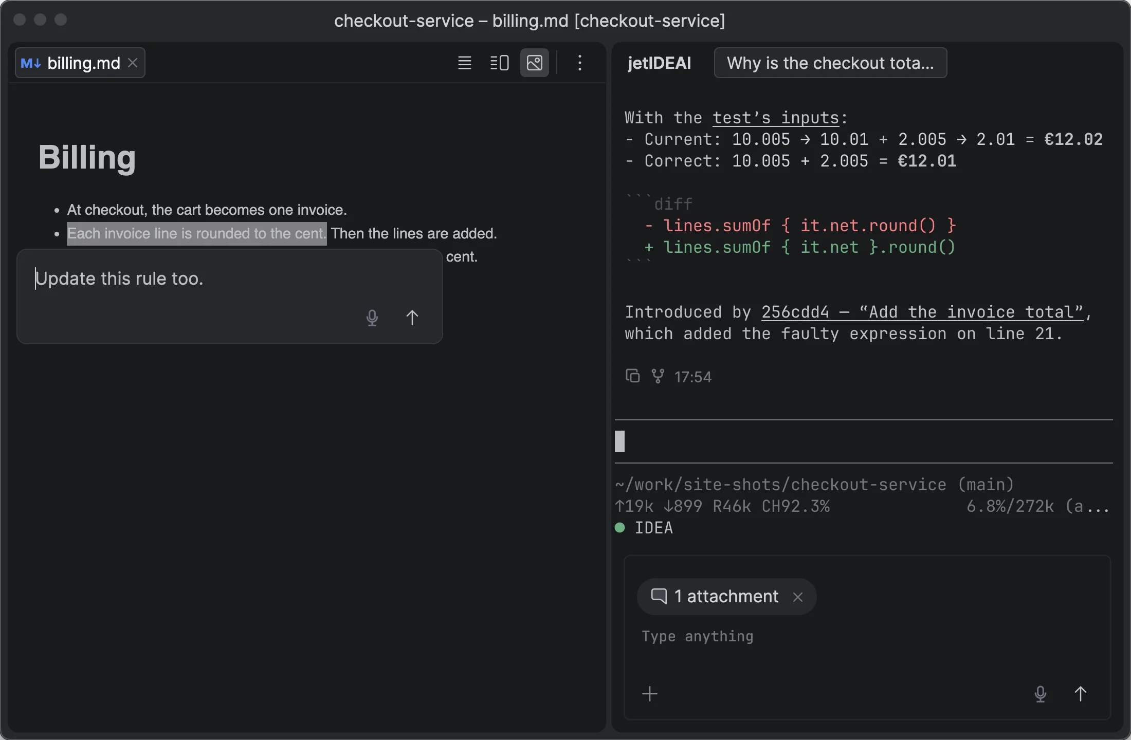 A comment on a selection in the Markdown preview