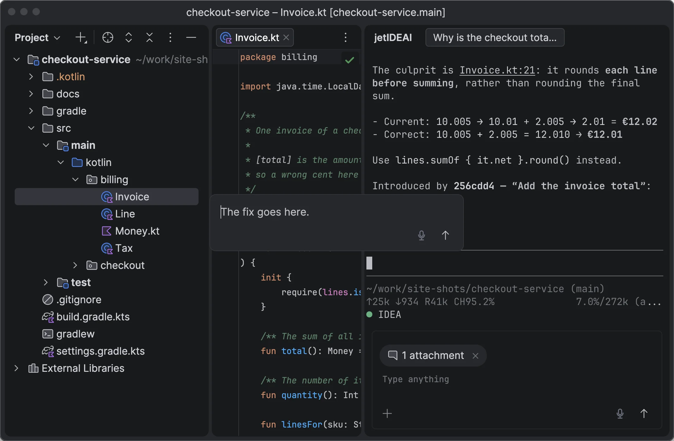 A comment on a selection in the Project View
