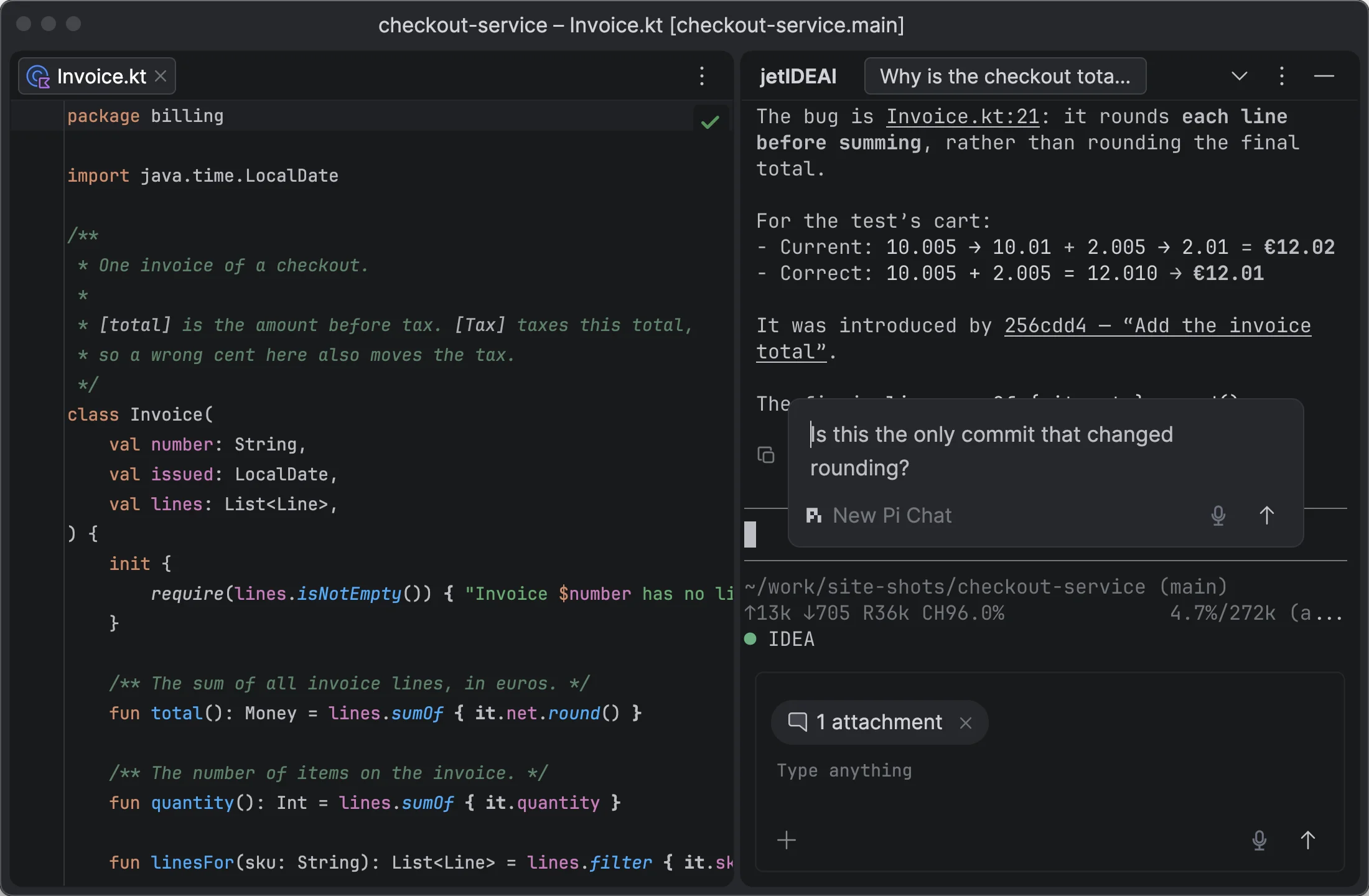 A comment on a selection in the Terminal