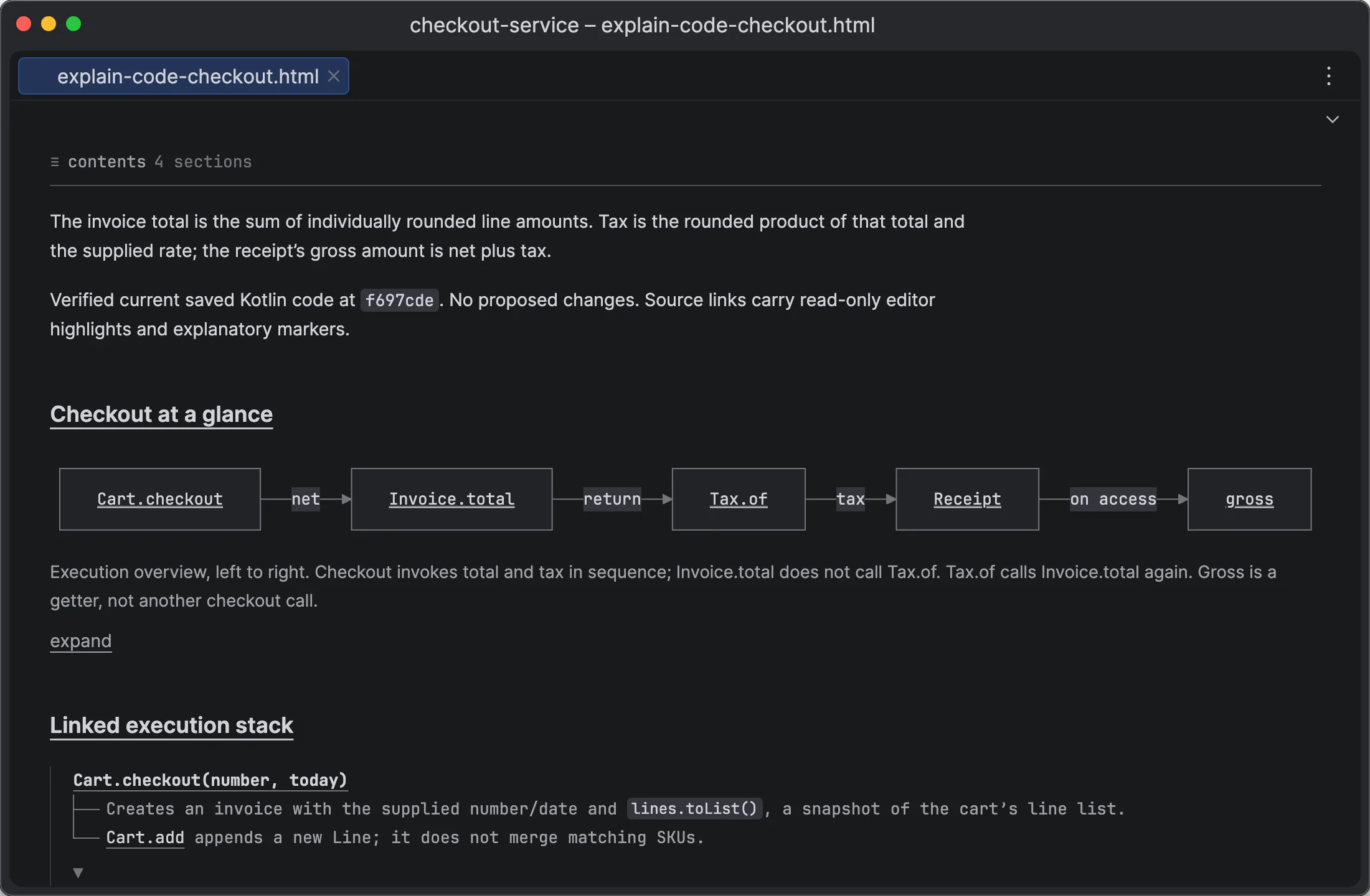 Explore: Ask how the code works. The agent writes a report with diagrams and links to the source. Each link opens the code with the agent's notes on the lines.
