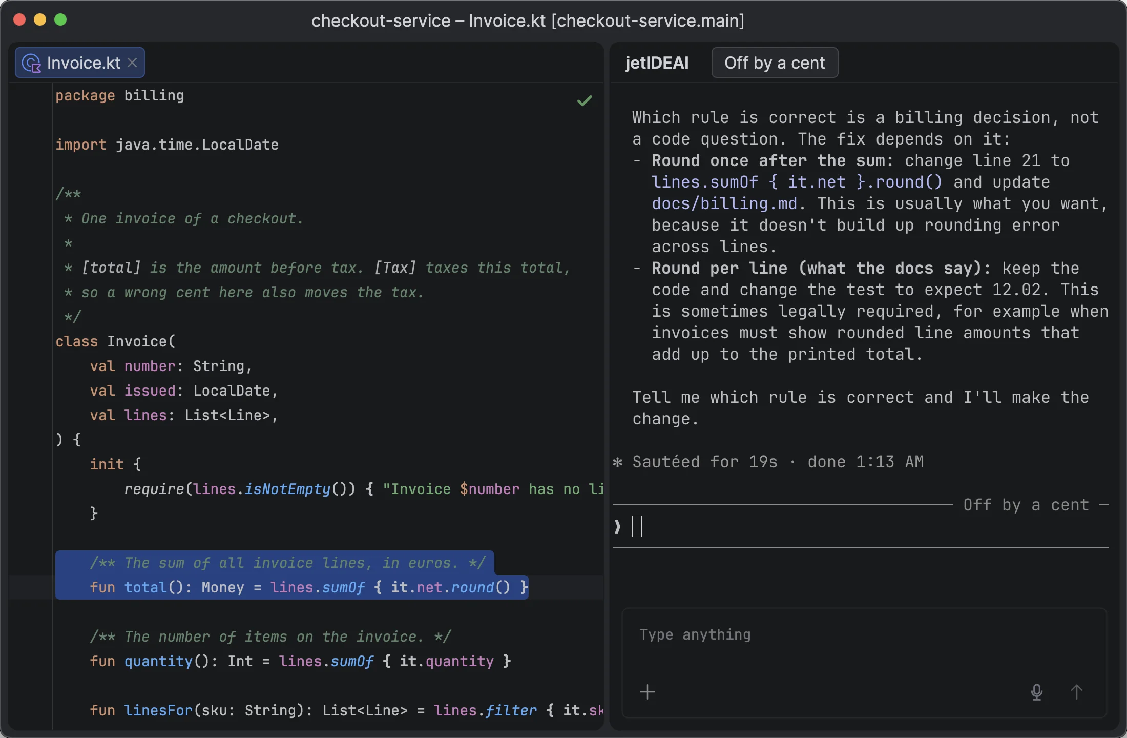 The IDE, the editor, Pi, and the terminal in the dark theme